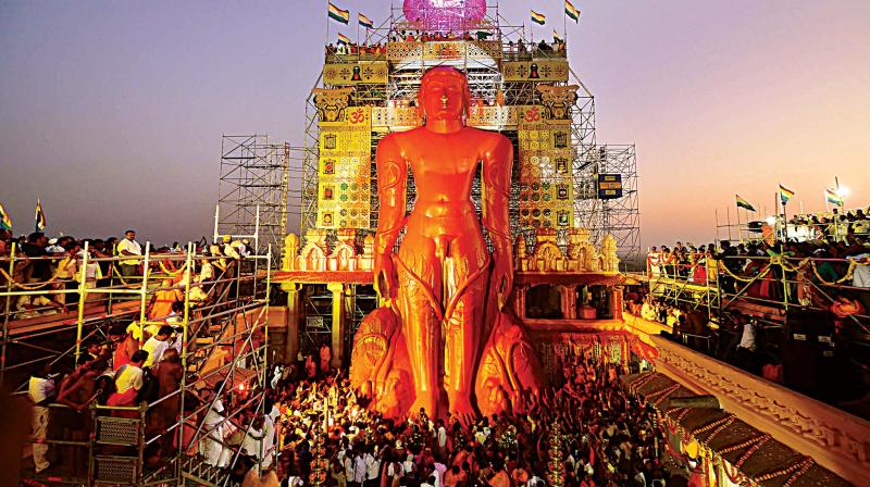 Devotees at Mahamastakbhisheka 2018 at Shravanabelagola in Hassan district on Saturday. (Photo: DC) Devotees at Mahamastakbhisheka 2018 at Shravanabelagola in Hassan district on Saturday. (Photo: DC)