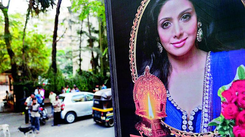 People outside actress Sridevi’s residence in Mumbai on Tuesday. (Photo: PTI ) People outside actress Sridevi’s residence in Mumbai on Tuesday. (Photo: PTI )