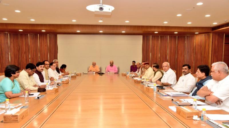 The BJP top brass, including Prime Minister Narendra Modi and party president Amit Shah, met earlier on Sunday night to finalise the candidates for the polls. (Photo: Twitter | @AmitShah) The BJP top brass, including Prime Minister Narendra Modi and party president Amit Shah, met earlier on Sunday night to finalise the candidates for the polls. (Photo: Twitter | @AmitShah)