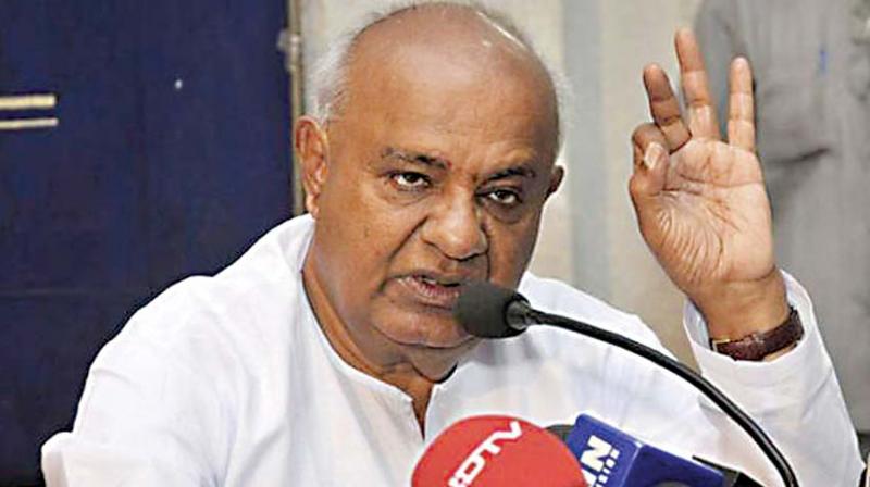 A file photo of JD(S) president H.D. Deve Gowda addressing reporters. A file photo of JD(S) president H.D. Deve Gowda addressing reporters.