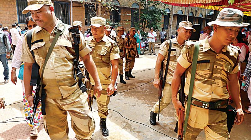 Security personnel being deployed in Bengaluru, on Friday. (Photo: DC) Security personnel being deployed in Bengaluru, on Friday. (Photo: DC)