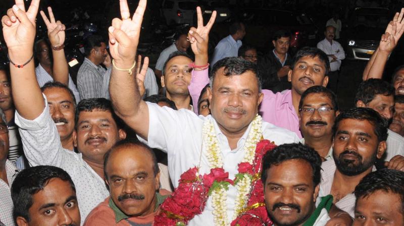 JD(S) candidate Marithibbegowda who won the South teachers' constituency. JD(S) candidate Marithibbegowda who won the South teachers' constituency.