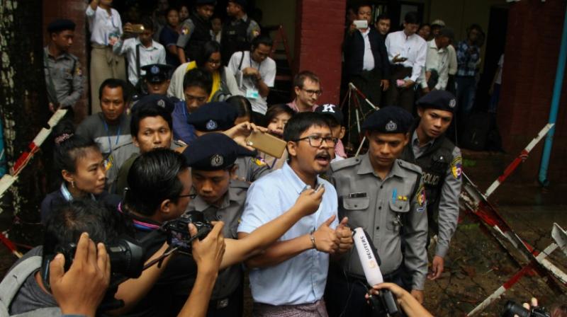 Detained journalist Wa Lone speaks to the media after exiting the court. (Photo: AFP) Detained journalist Wa Lone speaks to the media after exiting the court. (Photo: AFP)