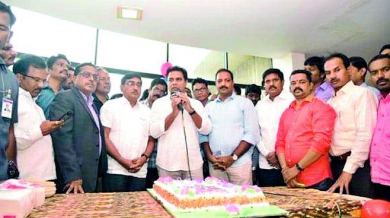 Minister K. T. Rama Rao takes part in the first anniversary celebrations of the education initiative, T-Sat, on Thursday. (Image: DC) Minister K. T. Rama Rao takes part in the first anniversary celebrations of the education initiative, T-Sat, on Thursday. (Image: DC)