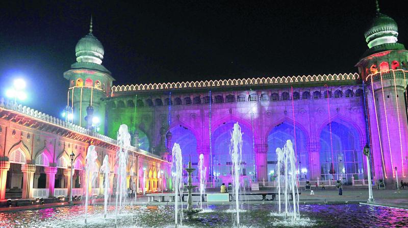 A file photo of Macca masjid decorated with lights. A file photo of Macca masjid decorated with lights.