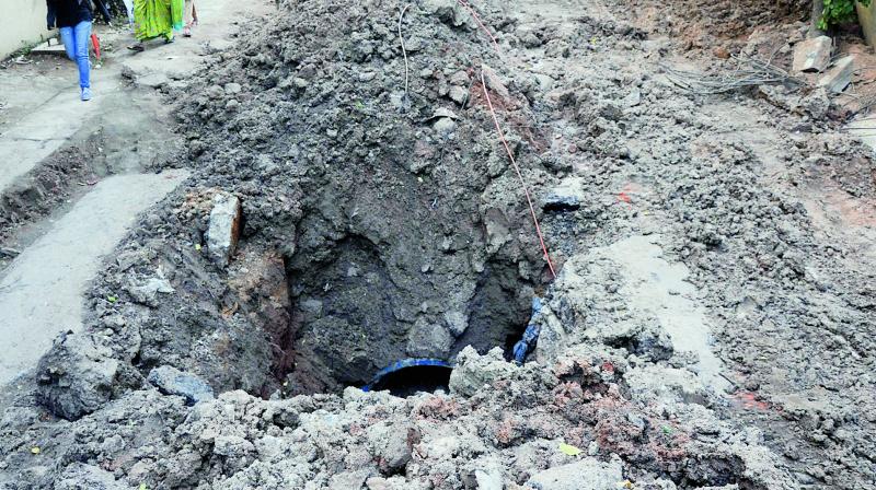 Roads at Himayatnagar are being dug up for laying pipelines causing inconvenience to the public. (Image: DC) Roads at Himayatnagar are being dug up for laying pipelines causing inconvenience to the public. (Image: DC)