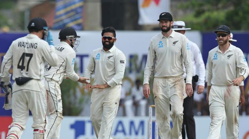 Left-arm spinner Ajaz Patel became the first New Zealander to claim a five-wicket haul in Galle as the tourists restricted Sri Lanka to 227 for seven at stumps on day two of the first Test on Thursday. (Photo: ICC/Twitter) Left-arm spinner Ajaz Patel became the first New Zealander to claim a five-wicket haul in Galle as the tourists restricted Sri Lanka to 227 for seven at stumps on day two of the first Test on Thursday. (Photo: ICC/Twitter)