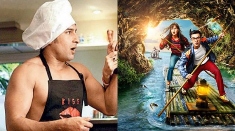 Saif Ali Khan and 'Jagga Jasoos' poster. Saif Ali Khan and 'Jagga Jasoos' poster.