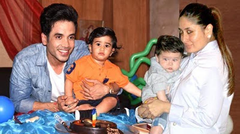Tusshar Kapoor with son Laksshya and Kareena with Taimur. Tusshar Kapoor with son Laksshya and Kareena with Taimur.