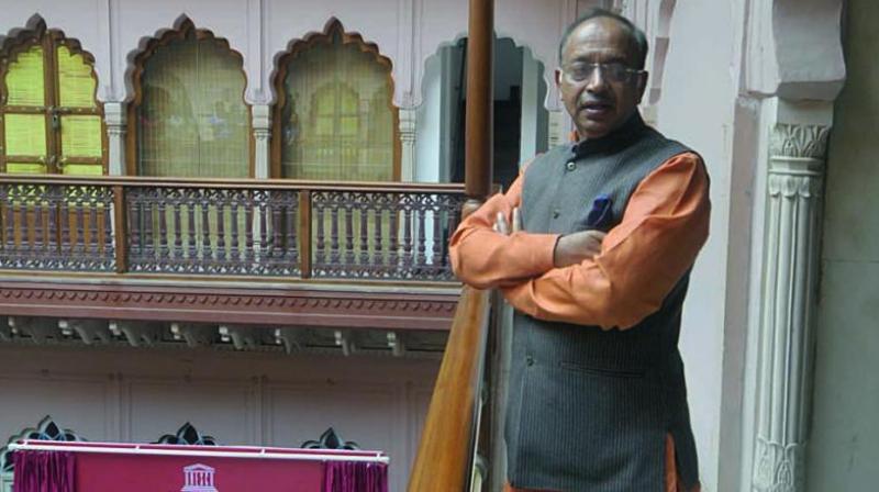 Union parliamentary affairs minister Vijay Goel at a press briefing inside the Dharampura ‘haveli’. (Photo: Sondeep Shankar) Union parliamentary affairs minister Vijay Goel at a press briefing inside the Dharampura ‘haveli’. (Photo: Sondeep Shankar)