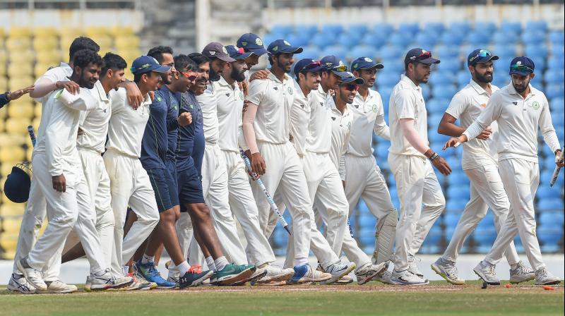 The victory was a testimony to Vidarbha's teamwork as they defeated a Rest of India side comprising Ajinkya Rahane, Hanma Vihari. Shreyas Iyer and Mayank Agarwal without their season's top scorer Wasim Jaffer and pacer Umesh Yadav. (Photo: PTI) The victory was a testimony to Vidarbha's teamwork as they defeated a Rest of India side comprising Ajinkya Rahane, Hanma Vihari. Shreyas Iyer and Mayank Agarwal without their season's top scorer Wasim Jaffer and pacer Umesh Yadav. (Photo: PTI)