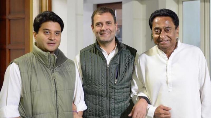 On Thursday evening, Madhya Pradesh’s top chief ministerial contenders Kamal Nath and Jyotiraditya Scindia met with Rahul Gandhi. (Photo: Twitter Screengrab/ @RahulGandhi) On Thursday evening, Madhya Pradesh’s top chief ministerial contenders Kamal Nath and Jyotiraditya Scindia met with Rahul Gandhi. (Photo: Twitter Screengrab/ @RahulGandhi)