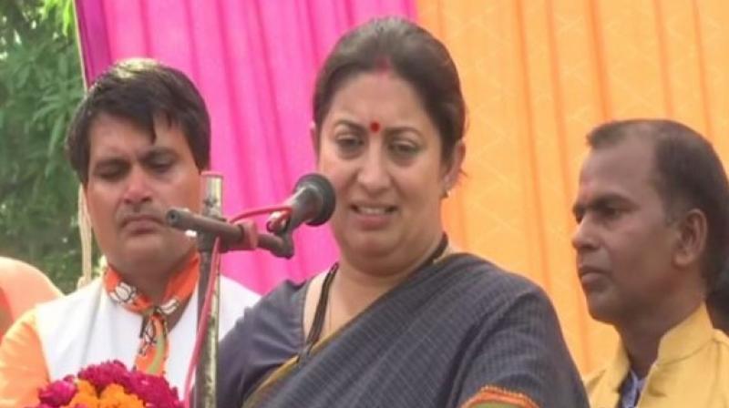Smriti Irani also mentioned several other schemes launched by the BJP led NDA government. (Photo: ANI twitter) Smriti Irani also mentioned several other schemes launched by the BJP led NDA government. (Photo: ANI twitter)