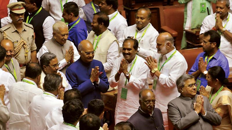 President Ram Nath Kovind greets elected representatives during the diamond jubilee celebrations of Vidhana Soudha on Wednesday President Ram Nath Kovind greets elected representatives during the diamond jubilee celebrations of Vidhana Soudha on Wednesday