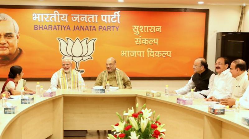 Glimpses of BJP Parliamentary Board Meeting at BJP HQ, New Delhi. (Photo: Twitter | Amit Shah) Glimpses of BJP Parliamentary Board Meeting at BJP HQ, New Delhi. (Photo: Twitter | Amit Shah)