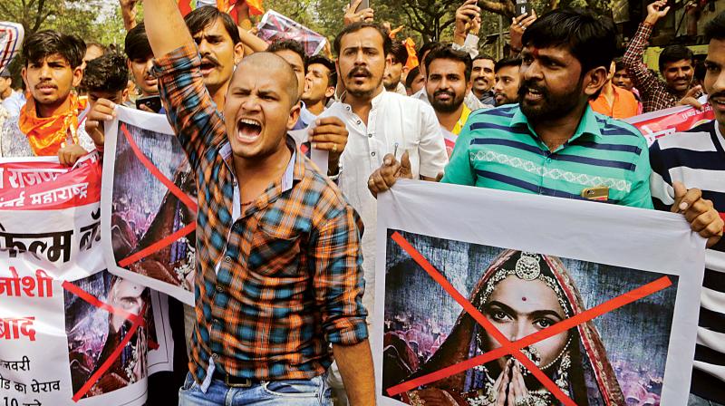 Karni Sena members protesting the release of Padmavati before the Supreme Court ruling Karni Sena members protesting the release of Padmavati before the Supreme Court ruling