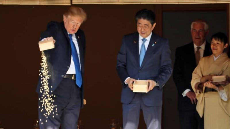 The US leader apparently lost patience with this method and upended his entire wooden box into the pond. (Photo: AFP) The US leader apparently lost patience with this method and upended his entire wooden box into the pond. (Photo: AFP)