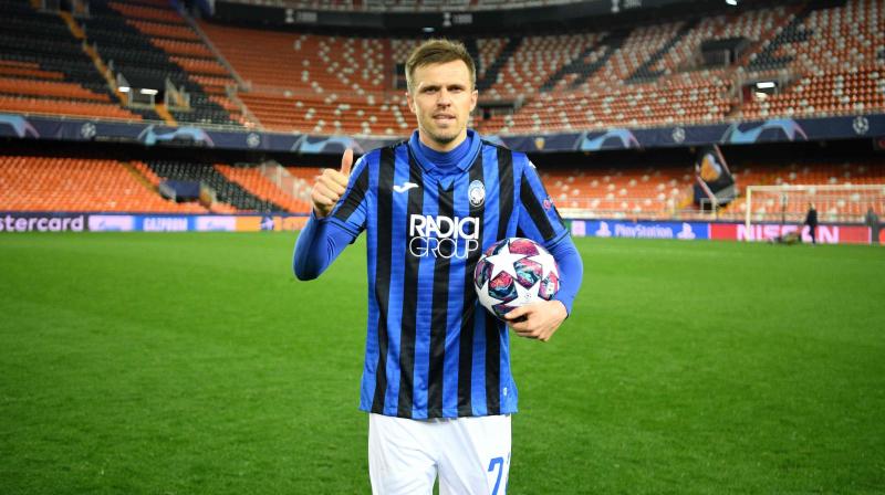 Atalantas Slovenian midfielder Josip Ilicic celebrates after the UEFA Champions League round of 16 second leg match against Valencia at Estadio Mestalla, Valencia, on March 10. AFP Photo