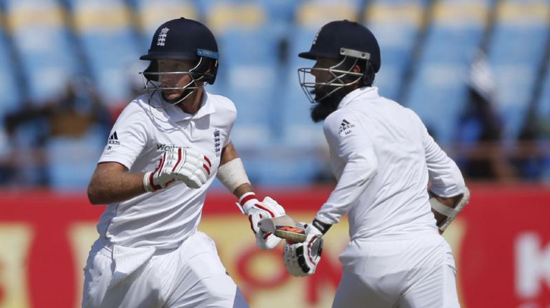 Joe Root (124) and Moeen Ali (99 not out) rebuild the England innings after England had lost three wickets before lunch and powered the team to 311/4 on day one of the first Test. (Photo: AP) Joe Root (124) and Moeen Ali (99 not out) rebuild the England innings after England had lost three wickets before lunch and powered the team to 311/4 on day one of the first Test. (Photo: AP)