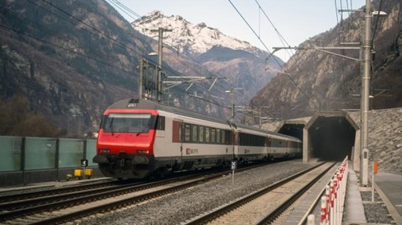 A passenger train enters the south portal of the Gotthard rail tunnel between Erstfeld and Pollegio, in Pollegio. (Photo: AP) A passenger train enters the south portal of the Gotthard rail tunnel between Erstfeld and Pollegio, in Pollegio. (Photo: AP)