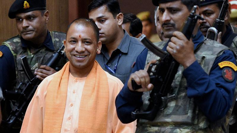 UP Chief Minister Yogi Adityanath coming out after the cabinet meeting at Lok Bhawan in Lucknow. (Photo: PTI) UP Chief Minister Yogi Adityanath coming out after the cabinet meeting at Lok Bhawan in Lucknow. (Photo: PTI)
