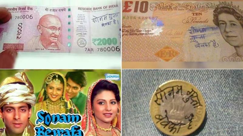 Photos of a certain Sonam Gupta's name being scribbled across currency notes has left the Twitterati chuckling. Photos of a certain Sonam Gupta's name being scribbled across currency notes has left the Twitterati chuckling.