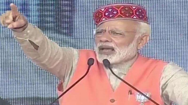 Chief Minister Virabhadra Singh, Modi said, was ‘out on bail’ on graft charges. (Photo: ANI | Twitter) Chief Minister Virabhadra Singh, Modi said, was ‘out on bail’ on graft charges. (Photo: ANI | Twitter)