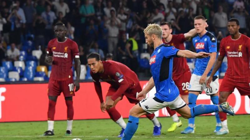 Dries Mertens scored from the penalty spot with eight minutes remaining after Andy Robertson tripped Jose Callejon inside the box and Napoli substitute Fernando Llorente added a second in stoppage time to put the result beyond doubt. (Photo:AFP) Dries Mertens scored from the penalty spot with eight minutes remaining after Andy Robertson tripped Jose Callejon inside the box and Napoli substitute Fernando Llorente added a second in stoppage time to put the result beyond doubt. (Photo:AFP)