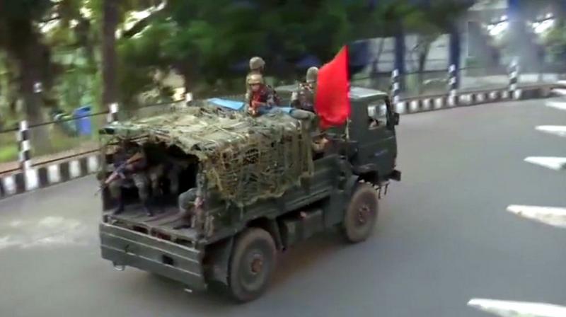 The forces have been sent to help the police maintain law and order in the Meghalaya capital. (Photo: ANI | Twitter) The forces have been sent to help the police maintain law and order in the Meghalaya capital. (Photo: ANI | Twitter)