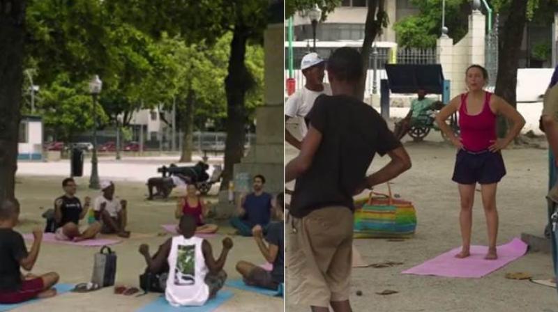 A group in Rio De Janeiro, Brazil, hold free yoga classes for the homeless on Mondays, Wednesdays, and Thursdays. (Credit: Facebook) A group in Rio De Janeiro, Brazil, hold free yoga classes for the homeless on Mondays, Wednesdays, and Thursdays. (Credit: Facebook)