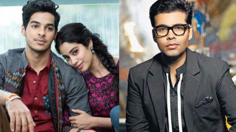 Janhvi Kapoor, Ishaan Khatter and Karan Johar. Janhvi Kapoor, Ishaan Khatter and Karan Johar.