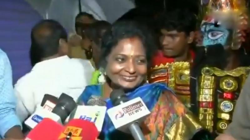 A man can be heard asking Soundararajan about the rising fuel prices and immediately a party functionary shoves him aside. (Photo: ANI screengrab) A man can be heard asking Soundararajan about the rising fuel prices and immediately a party functionary shoves him aside. (Photo: ANI screengrab)