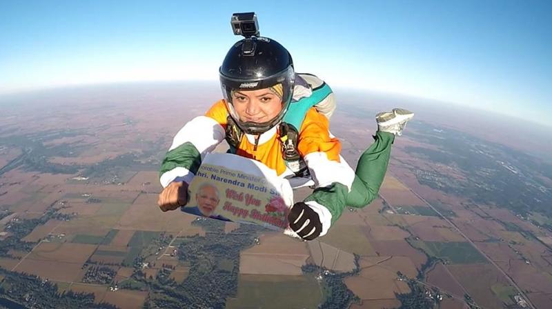 After the successful jump, Mahajan (35) uploaded a video of her unique birthday greeting on social networking site Facebook. (Photo: Facebook: Shital Mahajan) After the successful jump, Mahajan (35) uploaded a video of her unique birthday greeting on social networking site Facebook. (Photo: Facebook: Shital Mahajan)