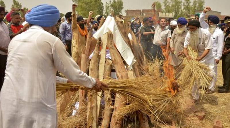 Cremation pyre of soldier Naib Subedar Paramjit Singh, from 22 Sikh unit, at Vein Poin village, 42 km (26 miles) south Amritsar on Tuesday. Cremation pyre of soldier Naib Subedar Paramjit Singh, from 22 Sikh unit, at Vein Poin village, 42 km (26 miles) south Amritsar on Tuesday.
