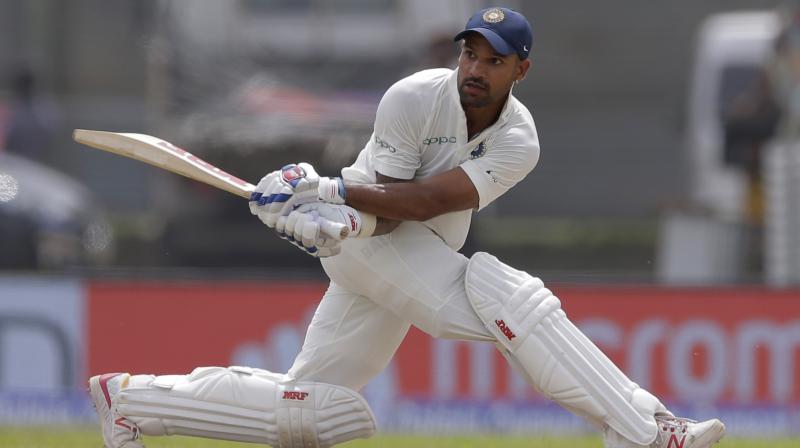 Dhawan fell short of his maiden double ton in Tests as he got out at the stroke of Tea on his individual score of 190. (Photo: AP) Dhawan fell short of his maiden double ton in Tests as he got out at the stroke of Tea on his individual score of 190. (Photo: AP)