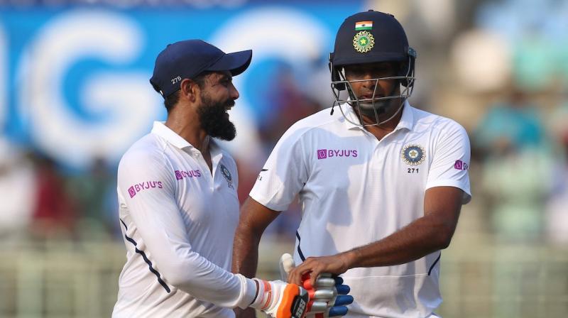 India declared their first innings at 502 for seven on the second day of the series-opener against South Africa. Ravindra Jadeja and Ravichandran Ashwin come back to pavilion after India declared. (Photo:BCCI) India declared their first innings at 502 for seven on the second day of the series-opener against South Africa. Ravindra Jadeja and Ravichandran Ashwin come back to pavilion after India declared. (Photo:BCCI)