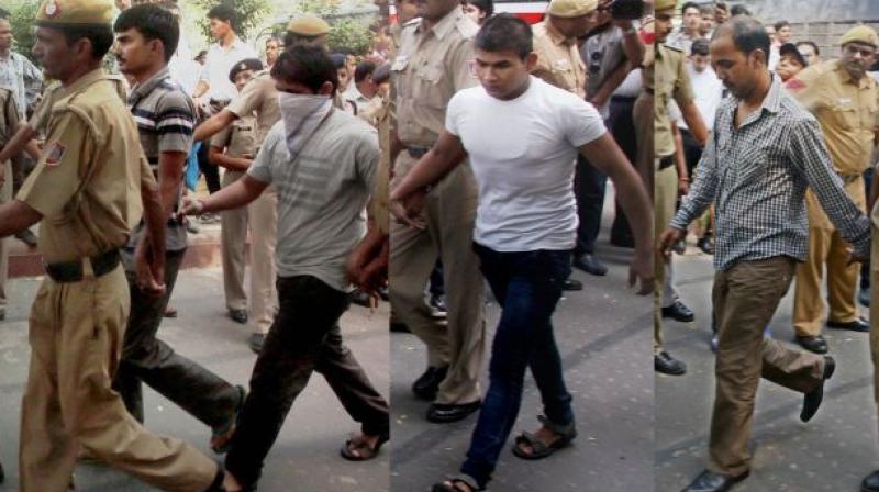 Delhi gangrape convicts Akshay Thakur, Pawan Gupta (face covered), Vinay and Mukesh Singh (R) Delhi gangrape convicts Akshay Thakur, Pawan Gupta (face covered), Vinay and Mukesh Singh (R)