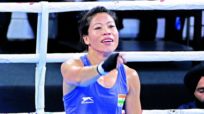 Mary Kom gestures after winning a bout at the recent World Boxing Championship in New Delhi. Mary Kom gestures after winning a bout at the recent World Boxing Championship in New Delhi.