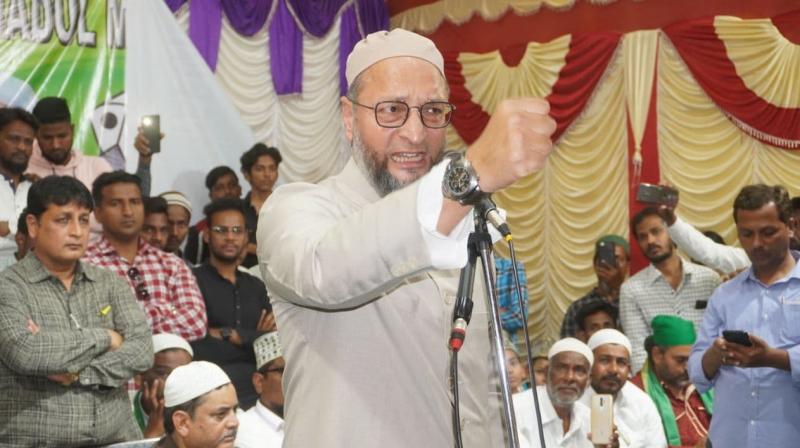 Addressing the media here on Monday, Owaisi termed Yogis comment on secularism  vahiyat  (obnoxious) and said this was an insult to the Constitution, our founding fathers and all those members of the Constituent Assembly. (Photo: Twitter @aimim_national)