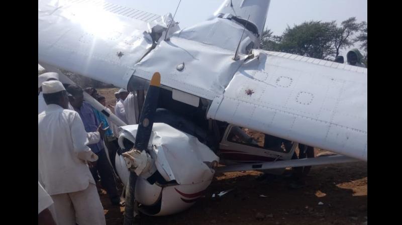 The crash happened near Rui village in Indapur taluka, police said, adding a technical snag may have caused it. (Photo: ANI) The crash happened near Rui village in Indapur taluka, police said, adding a technical snag may have caused it. (Photo: ANI)