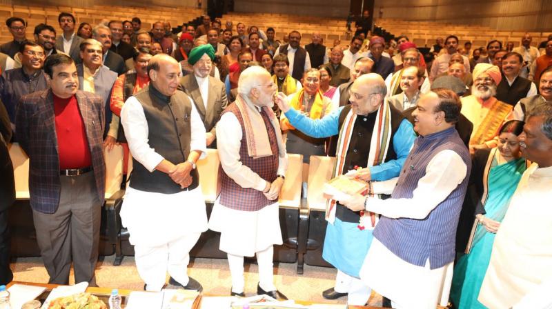 'It was a big achievement for the BJP to win power in the state for a sixth term with more vote share, Prime Minister Narendra Modi said, asking party leaders not to be affected by the opposition's 'disinformation campaign'.' (Photo: Twitter | @BJP4India) 'It was a big achievement for the BJP to win power in the state for a sixth term with more vote share, Prime Minister Narendra Modi said, asking party leaders not to be affected by the opposition's 'disinformation campaign'.' (Photo: Twitter | @BJP4India)