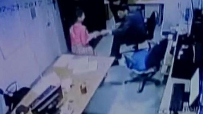 CCTV footage shows a woman in a five star hotel in Delhi was assaulted by security manager. (Photo: ANI | Twitter) CCTV footage shows a woman in a five star hotel in Delhi was assaulted by security manager. (Photo: ANI | Twitter)