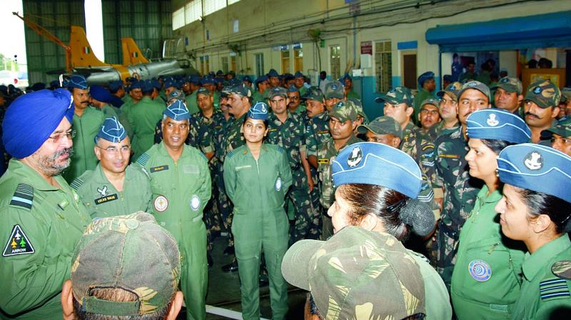 Air Chief Marshal Birender Singh Dhanoa, the Chief of the Air Staff, visits the Air Force Station Hakimpet on Friday. Air Chief Marshal Birender Singh Dhanoa, the Chief of the Air Staff, visits the Air Force Station Hakimpet on Friday.