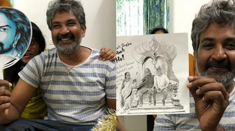 SS Rajamouli with all the gifts he received during his visit to Japan. SS Rajamouli with all the gifts he received during his visit to Japan.
