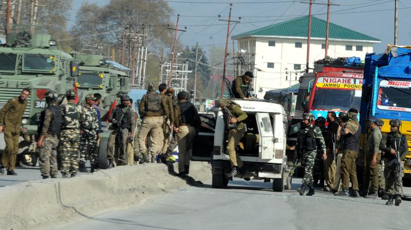The CRPF jawans were on their way to Srinagar for election duty for Lok Sabha bypolls scheduled to be held on April 9. (Photo: Habib Naqash) The CRPF jawans were on their way to Srinagar for election duty for Lok Sabha bypolls scheduled to be held on April 9. (Photo: Habib Naqash)
