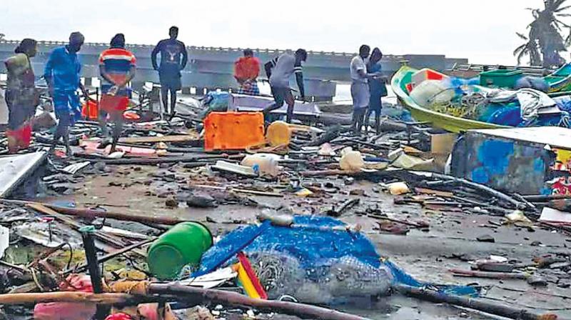 Boats of fishermen destroyed in Nagapattinam during Gaja cyclone. (Image DC) Boats of fishermen destroyed in Nagapattinam during Gaja cyclone. (Image DC)