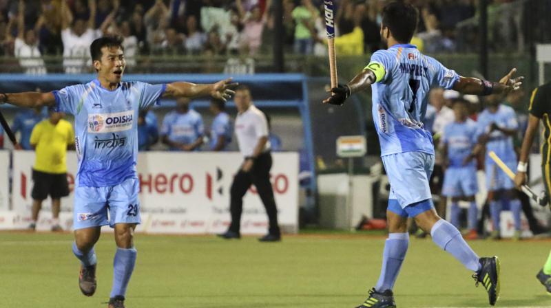Strikers Lalit Upadhyay and Mandeep Singh scored two goals each, while drag-flicker Harmanpreet Singh converted a penalty stroke and a penalty corner to lead the goal-fest. (Photo: PTI) Strikers Lalit Upadhyay and Mandeep Singh scored two goals each, while drag-flicker Harmanpreet Singh converted a penalty stroke and a penalty corner to lead the goal-fest. (Photo: PTI)