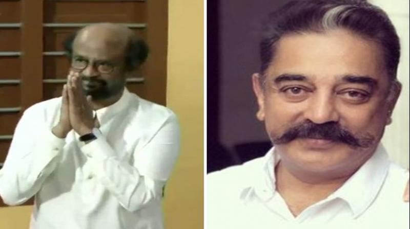 Rajinikanth and Kamal Haasan cast votes in Chennai. (Photo: ANI) Rajinikanth and Kamal Haasan cast votes in Chennai. (Photo: ANI)