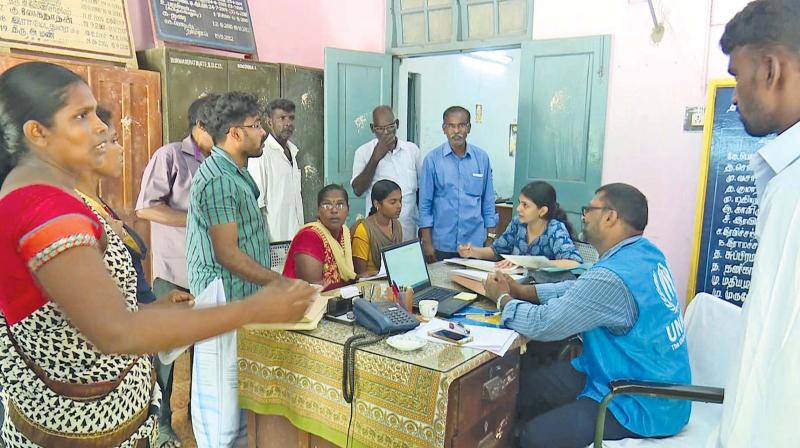 UNHCR officals interact with Sri Lankan Tamil refuges at Mandapam, near Rameswaram on monday.(Photo: DC) UNHCR officals interact with Sri Lankan Tamil refuges at Mandapam, near Rameswaram on monday.(Photo: DC)