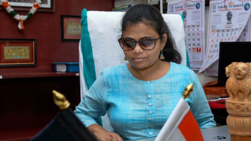 Pranjal Patil, the country’s first visually challenged woman IAS officer, as she assumed charge as the Sub Collector of Thiruvananthapuram here on Monday. (Photo: PTI) Pranjal Patil, the country’s first visually challenged woman IAS officer, as she assumed charge as the Sub Collector of Thiruvananthapuram here on Monday. (Photo: PTI)